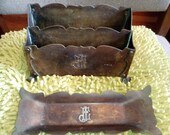 Antique Heintz Art Metal shop. Copper letter rack and pen tray