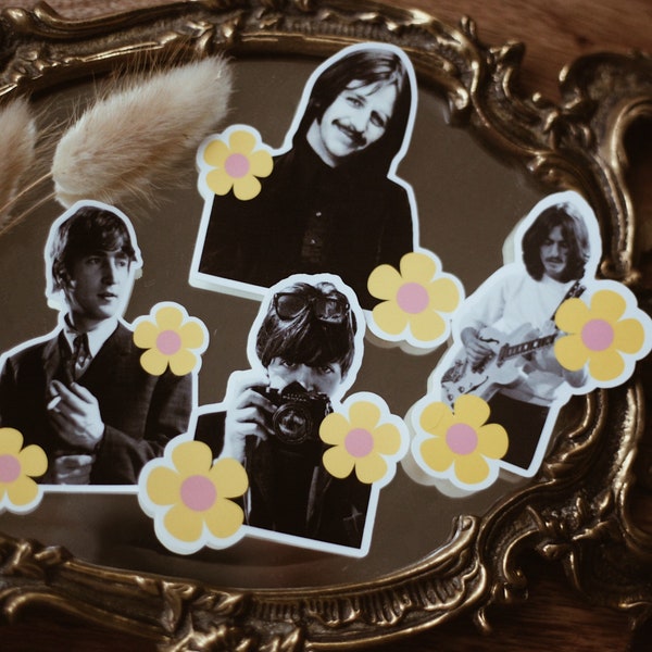 Beatles John, Paul, George, and Ringo Retro Flower Stickers