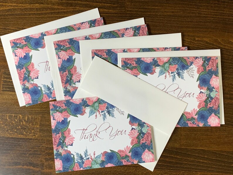 Floral Frame Thank You Card Watercolor Hand Painted Each or | Etsy