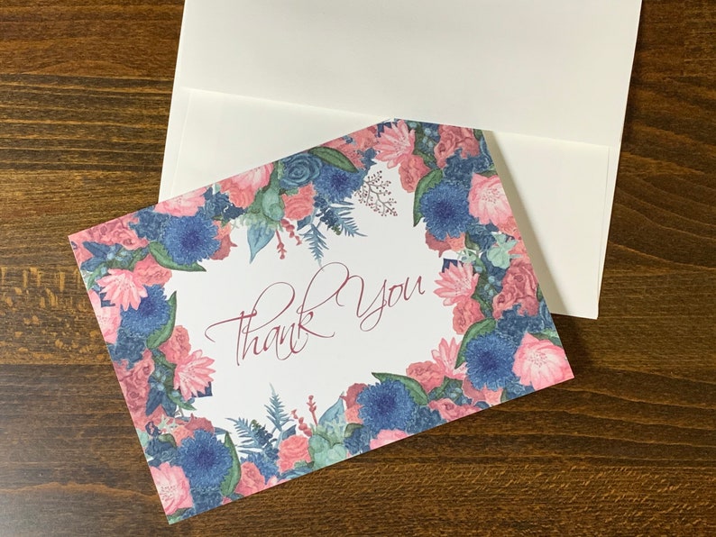 Floral Frame Thank You Card Watercolor Hand Painted Each or | Etsy