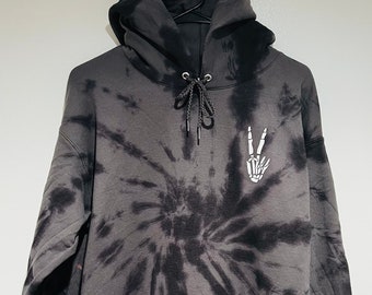 Peace Skelett Hände Grau und Schwarz Tie Dye Hoodie - Kuscheliger Hoodie - Sweatshirt