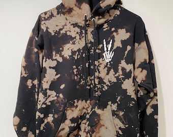 Peace Out Skeletthände - Black Tie Dye - Acid Wash- Kapuzenpullover