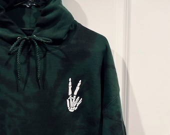 Peace Skelett Hände Grün und Schwarz Spiral Batik Hoodie - gemütlicher Hoodie - Sweatshirt