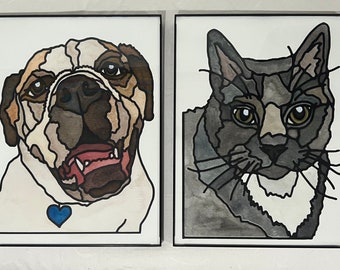 Benutzerdefinierte Aquarell Haustierporträts - Glasmalerei-Stil