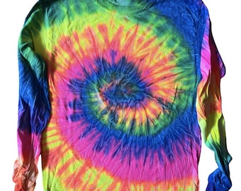 Rainbow Neon Tie-Dye Longsleeve, blanko (ohne Logo) Gildan Heavy Cotton