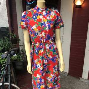Vintage 60s 70s California Girl Dress, Floral Printed Tropical Summer Dress, Size Small