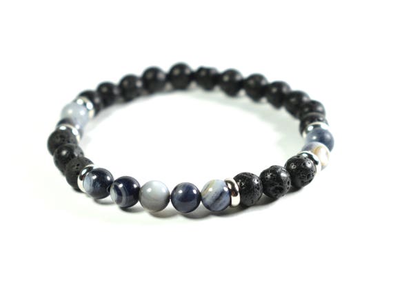 Blue Shell Volcanic Rock Bracelet Etsy