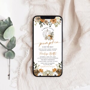 Electronic Fall Baby Shower Invitation | Pumpkin Baby Shower Evite | Editable Canva Template #Y24EBS27