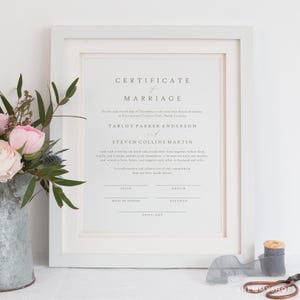 Certificado de matrimonio con caligrafía romántica, plantilla editable para bodas en Canva, regalo imprimible de recuerdo para parejas #Y22-WS34