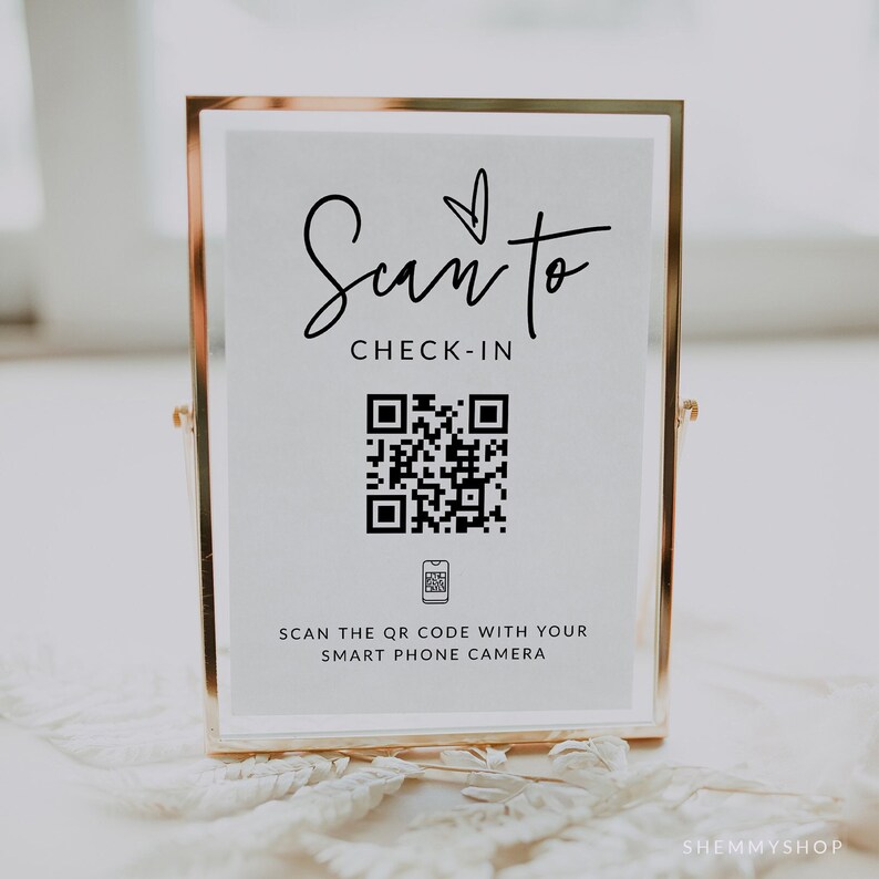 Online Minimalist QR Code Checkin Sign Template Small Etsy