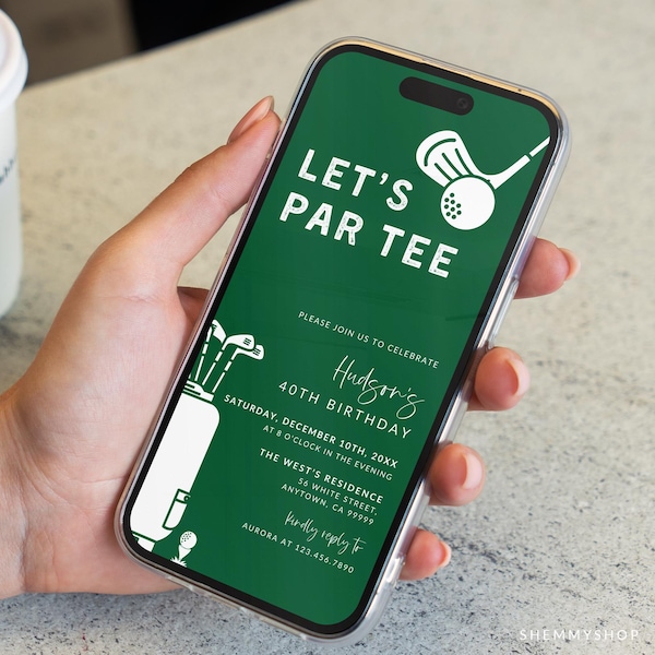 Electronic Golf Birthday Invitation for Adults, 40th Birthday, Let's Par-Tee Evite, Celebration Evite, Editable CANVA Template #Y24EA12