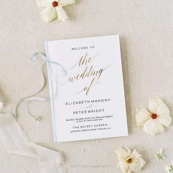 Online Gold Folded Wedding Program Template Folded Wedding Etsy