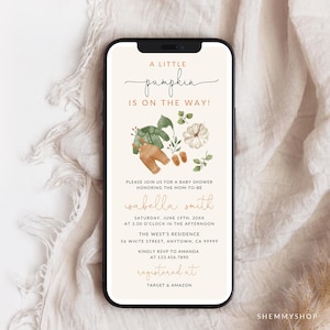 Electronic Fall Baby Shower Invitation | Pumpkin Baby Shower Evite | Autumn Baby Shower Invite | Editable Canva Template #Y24EBS29