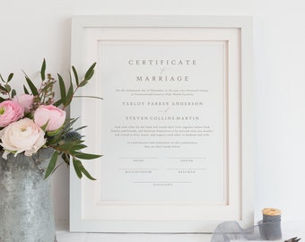 Online Romantic Calligraphy Marriage Certificate Template, Wedding Certificate, Certificate of Marriage, Wedding Keepsake, #Y22-WS34