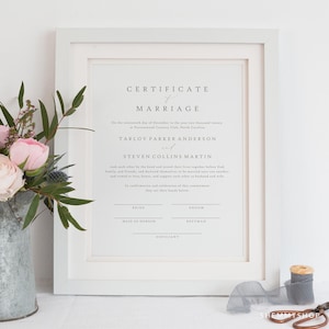 Romantic Calligraphy Marriage Certificate Template, Wedding Certificate, Keepsake Gift, Editable Canva Template #Y22-WS34