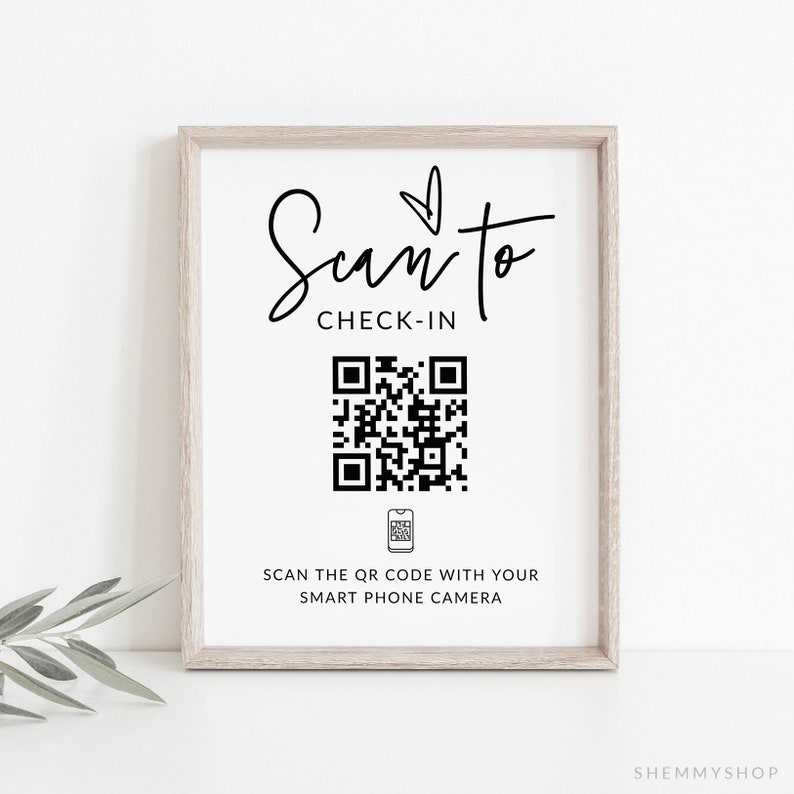 Online Minimalist QR Code Checkin Sign Template Small Etsy