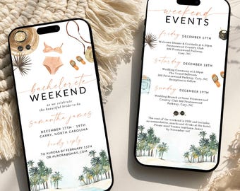 Bachelorette Party Invitation, Beach Bachelorette Party Invite, Bachelorette Itinerary Evite, Editable Canva Template #Y24EBP4