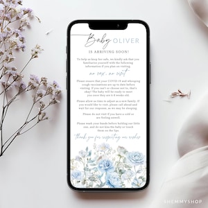 Règles florales de bébé pour les visiteurs, modèle de toile modifiable, signe de visiteur nouveau-né, infos bébé imprimable numérique Evite #Y24EBR8