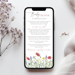 編集可能な新生児訪問ルール、デジタル新生児エチケットテンプレート、テキストとメール用のCanva Evite #Y24EBR3