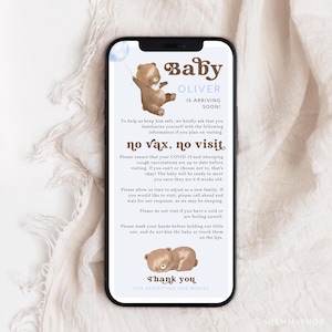 Règles de bébé ours pour les visiteurs, panneau d&#39;information pour nouveau-né, modèle de toile modifiable, Evite numérique pour bébé garçon #Y24EBR2