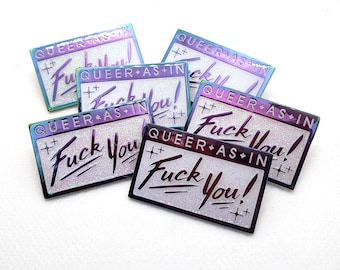 Queer As In... rainbow metal enamel pins