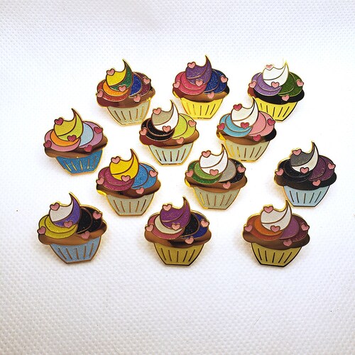Pride Cupcake pins (gay aromantic asexual lesbian bisexual transgender agender genderfluid genderqueer pin)