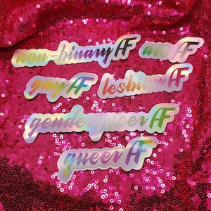 LGBTQ AF stickers (gay aromantic asexual lesbian bisexual transgender agender genderfluid genderqueer sticker)