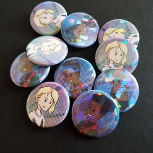 Sparkly spiderverse buttons (gwen stacy, miles morales)