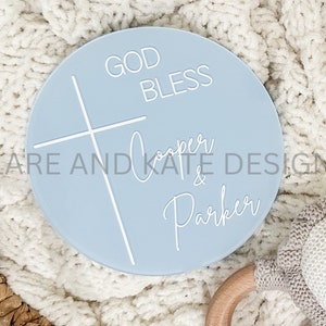 Baby Baptism Cake Topper,Cross Cake Topper, Christening Cake Topper,First Communion Cake Sign,God Bless Cake Topper, Twins Cake Topper