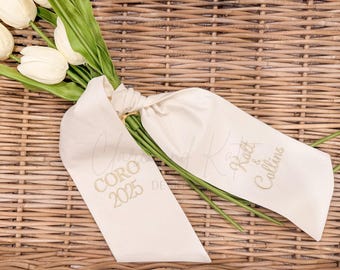 Prom Bouquet Sash, Flower Bouquet Ribbon, Monogram Bouquet Sash, Wedding Bouquet Ribbon, Embroidered Bouquet Wrap, Homecoming Bouquet Sash