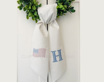 Monogram Wreath Sash, Wreath Sash For Front Door, American Flag Wreath Sash, July 4th Wreath Sash, Memorial Day, Labor Day, Patriotic Door