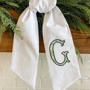 Monogram Wreath Sash, Christmas Wreath Sash For Front Door, Embroidered Wreath Bow, Christmas Applique Initial, Christmas Wreath Ribbon