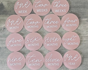 Acrylic Baby Month Cards, Monthly Milestone Disc, Baby Monthly Photo Prop, Newborn Birth Announcement, Baby Monthly Milestone Markers