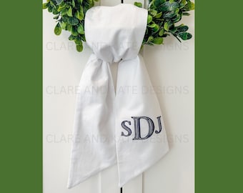 Monogram Wreath Sash, Wreath Sash For Front Door, Embroidered Wedding Wreath, Initial Door Sash, Three Letter Sash, Wedding Sash