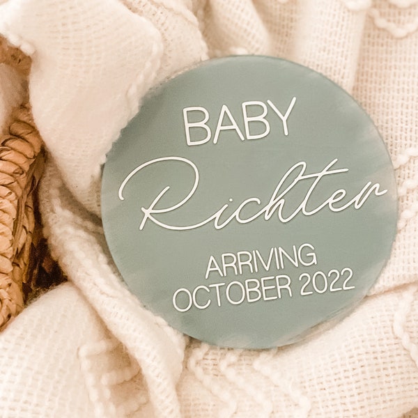 Acrylic Pregnancy Announcement, Pregnancy Announcement, Baby Arriving, Baby Announcement, Personalized Pregnancy Announcement Disc