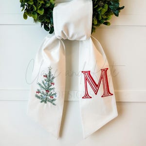 Monogram Wreath Sash, Christmas Wreath Sash For Front Door,Embroidered Wreath Bow,Christmas Initial Wreath Tie, Christmas Tree Wreath Ribbon