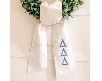 Sorority Wreath Sash, Greek Wreath Ribbon, Embroidered Wreath Ribbon, Monogramed Wreath Bow, Greek Alphabet Wreath Sash
