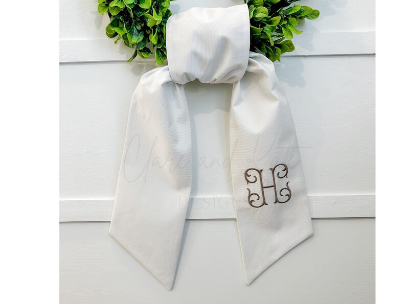 Monogram Wreath Sash, Wreath Sash For Front Door, Embroidered Front Door Bow, Initial Door Sash, Monogram Wreath Ribbon,Wreath Scarf