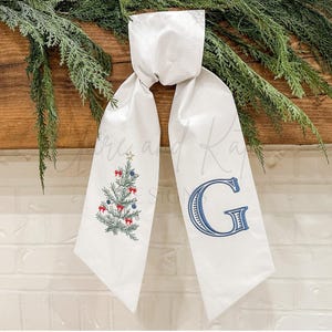 Monogram Wreath Sash, Christmas Wreath Sash For Front Door,Embroidered Wreath Bow,Christmas Initial Wreath Tie, Christmas Tree Wreath Ribbon