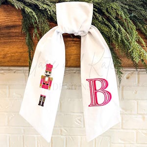 Nutcracker Wreath Sash,Monogram Wreath Sash, Christmas Wreath, Embroidered Wreath Bow, Christmas Initial Wreath Tie, Christmas Wreath Scarf