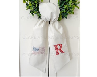Monogram Wreath Sash, Wreath Sash For Front Door, American Flag Wreath Sash, July 4th Wreath Sash, Memorial Day, Labor Day, Patriotic Door