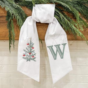 Monogram Wreath Sash, Christmas Wreath Sash For Front Door,Embroidered Wreath Bow,Christmas Initial Wreath Tie, Christmas Tree Wreath Ribbon