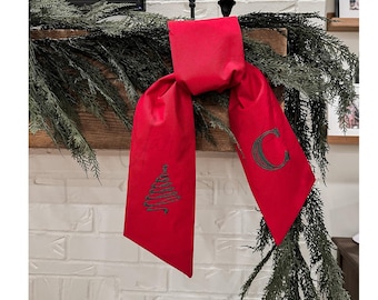 Christmas Wreath Sash, Monogram Wreath Sash,Wreath Sash Front Door,Embroidered Front Door Bow,Fabric Wreath Ribbon,Christmas Wreath Ribbon