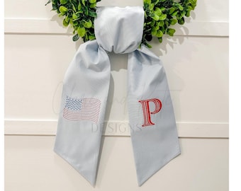 Monogram Wreath Sash, Wreath Sash For Front Door, American Flag Wreath Sash, July 4th Wreath Sash, Memorial Day, Labor Day, Patriotic Door