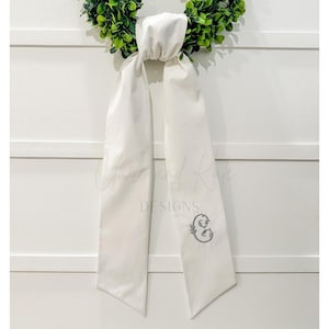 Long Monogram Wreath Sash, Wreath Sash For Front Door, Embroidered Front Door Bow, Initial Wedding Wreath Ribbon, Housewarming, Wedding Sash