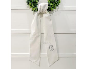 Long Monogram Wreath Sash, Wreath Sash For Front Door, Embroidered Front Door Bow, Initial Wedding Wreath Ribbon, Housewarming, Wedding Sash