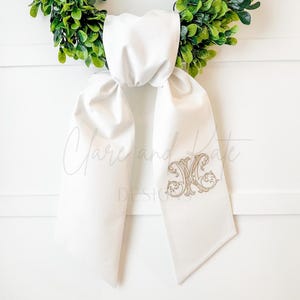 Wedding Wreath Sash, Two Letter Monogram, Wedding Crest Wreath Sash, Intertwined Letter Wreath Ribbon, Wreath Scarf, Wedding Pew Markers