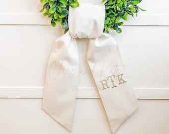 Monogram Wreath Sash, Wreath Sash For Front Door, Embroidered Wedding Wreath, Initial Door Sash, Three Letter Sash, Wedding Sash