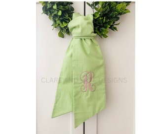 Monogram Wreath Sash, Spring Wreath Sash, Floral Wreath Scarf, Front Door Bow, Embroidered Initial Door Sash, Wreath Ribbon, Housewarming