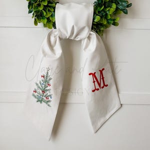 Monogram Wreath Sash, Christmas Wreath Sash For Front Door,Embroidered Wreath Bow,Christmas Initial Wreath Tie, Christmas Tree Wreath Ribbon